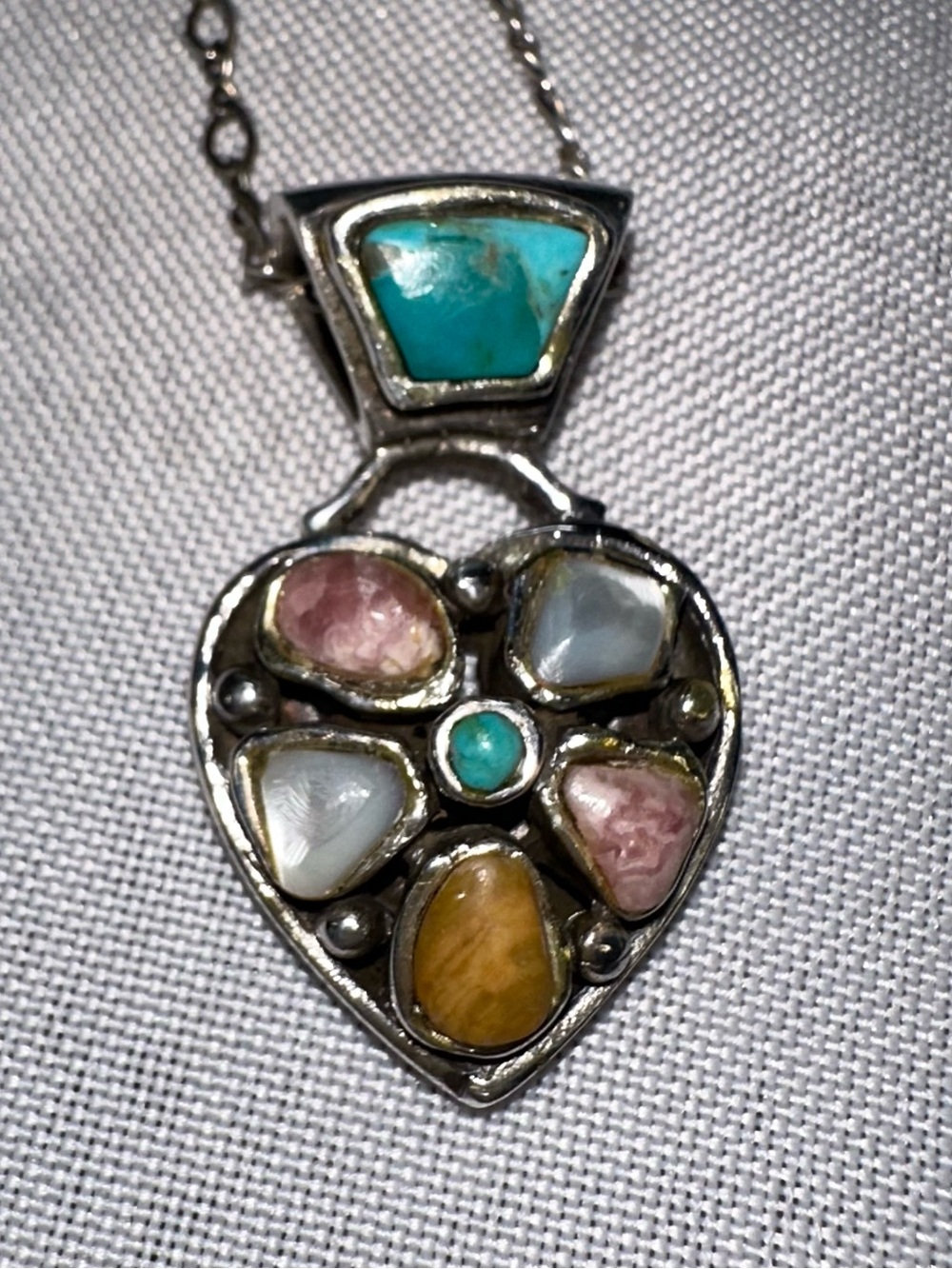 Barse Sterling Silver Multi-Gem Heart Pendant Necklace 925 Vintage Southwest